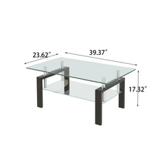Load image into Gallery viewer, Tempered Clear Glass Coffee Table, 2-Layers Coffee Table Living Room Center Table - Black