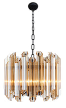 Load image into Gallery viewer, Unique Statement Five Light Metal Beveled Glass Chandelier With Shades - Amber