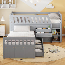 Load image into Gallery viewer, Loft Platform Bed With 7 Drawers And Full Guardrails, Modern L Shaped Space Savin