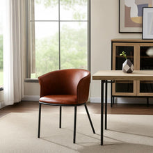 Load image into Gallery viewer, Modern Upholstered Faux Leather Dining Arm Chair - Brown
