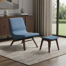 Load image into Gallery viewer, Solid Color Lounge Chair With Ottoman - Blue And Walnut