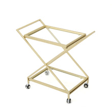 Load image into Gallery viewer, Sherianne - Industrial Bar Cart With Tempered Glass Shelves And Swivel Wheels - Gold