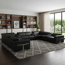 Load image into Gallery viewer, Italian Leather Power Reclining U Shaped Twelve Piece Sectional With Console - Black