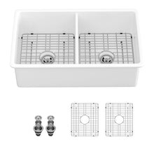 Load image into Gallery viewer, Elegant Dual Mount 32" Undermount Double Bowl Ceramic Kitchen Sink - White
