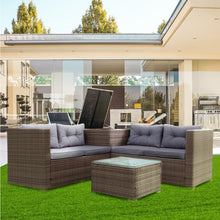Load image into Gallery viewer, 4 Piece Patio Sectional Wicker Rattan Outdoor Furniture Sofa Set With Storage Box