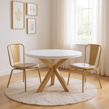 Load image into Gallery viewer, 48" Wood And Metal Cross Leg Base Round Top Dining Table - White