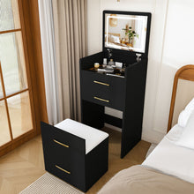Load image into Gallery viewer, 3 In 1 Vanity Desk With Open Top Mirror, Glass Desktop Makeup Set With 3 Drawers, Compact Dressing Table For Bedroom - Black