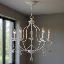 Load image into Gallery viewer, 24" Five Light Dimmable Chandelier With Shades - Antiqued White