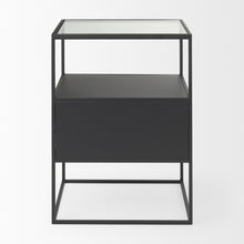 Load image into Gallery viewer, 21" Clear And Glass And Metal Square Frame End Table With Two Shelves - Black