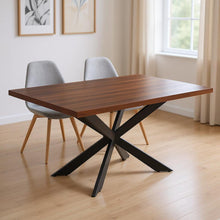 Load image into Gallery viewer, 81" Wood And Metal Cross Leg Base Dining Table - Brown
