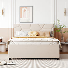 Load image into Gallery viewer, Upholstered Platform Bed With Brick Pattern Headboard And Twin Long Size Trundle