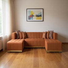Load image into Gallery viewer, Velvet U Shaped Three Piece Sofa Chaise Sectional With Toss Pillows - Orange