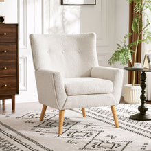 Load image into Gallery viewer, Ergonomic Accent Chair With Button Tufted Design And Rubber Wood Legs - Almond