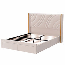 Load image into Gallery viewer, Modern Upholstered LED Bed Frame With Storage Drawers, Wingback Headboard, RGB Light