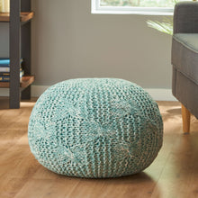Load image into Gallery viewer, Deon - Knitted Pet Yarn Round Pouf With Classic Cable Knit Design - Aqua