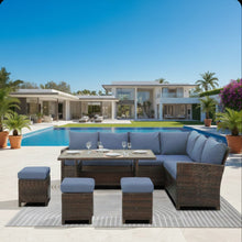 Load image into Gallery viewer, 7 Piece Patio Dining Set With Cushions, Modular Sectional Sofa & Storage Table