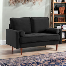 Load image into Gallery viewer, Velvet Loveseat And Toss Pillows - Black / Dark Brown