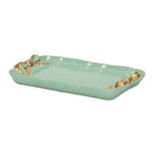 Load image into Gallery viewer, 8" Cast Iron Ribbons Vanity Tray - Aqua / Gold