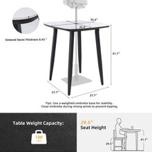 Load image into Gallery viewer, Outdoor Bar Table, Rounded Square Sintered Stone Top With Umbrella Hole, Rust Free Frame, Weatherproof - Ember Black / White