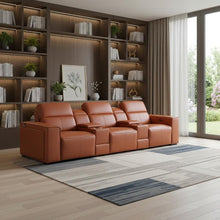 Load image into Gallery viewer, Top Grain Leather Reclining Metal USB Sofa (720395) - Camel