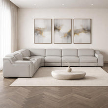 Load image into Gallery viewer, Italian Leather Power Reclining Curved Seven Piece Corner Sectional With Console - Light Gray