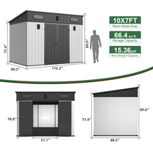 Load image into Gallery viewer, 10 Ft. W X 7 Ft. D Plastic Storage Shed With Floor - Black / Gray