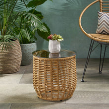 Load image into Gallery viewer, Boho Arias - Side Table With Tempered Glass Top And Rattan Wrap