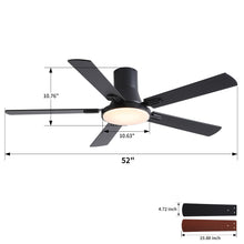Load image into Gallery viewer, Flush Mount Ceiling Fans With LED Light And Remote Control, 5 Blades
