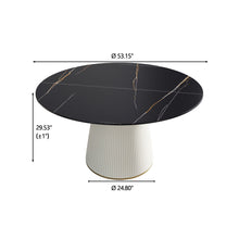 Load image into Gallery viewer, Modern Artificial Stone Round Plywood Base Dining Table, Can Accommodate 6 People, (Not Including Chairs) - Black / Beige
