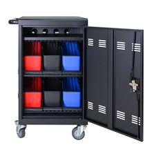 Load image into Gallery viewer, 32 Bit Device Charging Trolley For Tablets And Laptops With Cable Management, Removable Doors - Matte Black