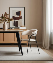 Load image into Gallery viewer, Upholstered Fabric Metal Open Back Dining Arm Chair - Light Gray