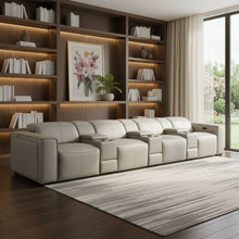 Load image into Gallery viewer, Top Grain Leather Reclining Metal USB Sofa (720424) - Light Gray