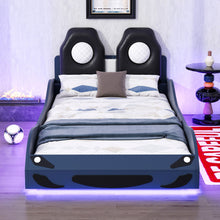 Load image into Gallery viewer, Race Car Shaped Platform Bed With LED And Upholstered Backrest In