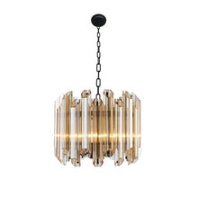 Load image into Gallery viewer, Unique Statement Five Light Metal Beveled Glass Chandelier With Shades - Amber