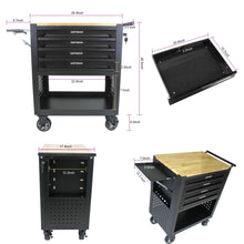 Load image into Gallery viewer, 4 Drawers Multifunctional Tool Cart With Wheels And Wooden Top