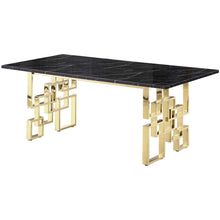 Load image into Gallery viewer, 79" Marble And Metal Double Pedestal Base Dining Table - Black / Gold
