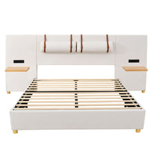 Load image into Gallery viewer, Upholstered Platform Bed, 2 Outlets And USB Charging Ports On Both Sides, 2 Bedside Pillows, Storage Shelves