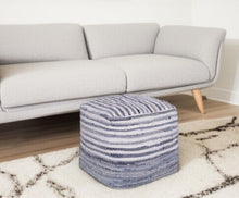Load image into Gallery viewer, Cotton Cube Striped Pouf Ottoman - Blue