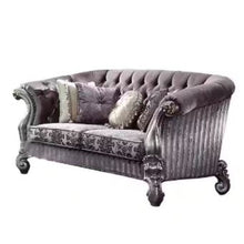 Load image into Gallery viewer, Velvet Loveseat And Toss Pillows - Purple / Platinum