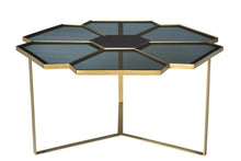 Load image into Gallery viewer, Geometric Floral Glass Coffee Table - Black / Gold