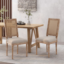 Load image into Gallery viewer, French Country Dining Chair With Rectangular Cane Backrest And Smooth Upholstered Seating