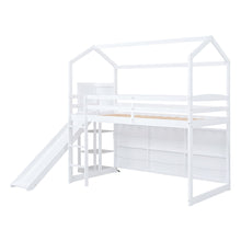 Load image into Gallery viewer, House Loft Bed With Slide, Storage Shelves And Light, Climbing Ramp