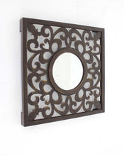 Load image into Gallery viewer, 24" Circle In Square Vintage Style Framed Accent Mirror - Brown
