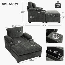 Load image into Gallery viewer, Modern Oversized Chair With Ottoman, Cupholders And USB Charging Ports