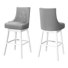 Load image into Gallery viewer, 29" Faux Leather And Solid Wood Swivel Bar Height Bar Chairs (Set of 2) - Gray And White