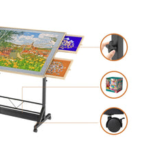 Load image into Gallery viewer, 360 Degree Tilting Wooden Puzzle Table With 1500 Pieces, Rolling Design With Adjustable Height, Drawer, And Protective Cover - Black / Natural Wood