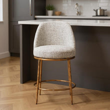 Load image into Gallery viewer, 24" Fabric And Steel Counter Height Swivel Bar Chair - Beige / Gold