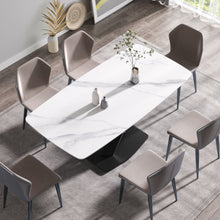 Load image into Gallery viewer, 70.87" Modern Artificial Stone White Curved Black Metal Leg Dining Table, Can Accommodate 6-8 People - White / Black