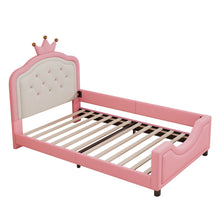 Load image into Gallery viewer, Twin Size Cute Princess Upholstered Daybed Low To The Ground Design With Button Tufted Crown Headboard For Kids - Pink