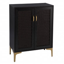 Load image into Gallery viewer, Modern Rustic And Faux Rattan Bar Cabinet - Black